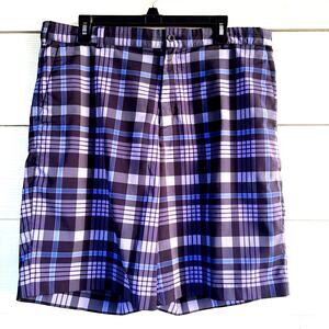 Nike Golf Tour Performance Blue Plaid Flat Front DriFit Activewear Shorts Men 36